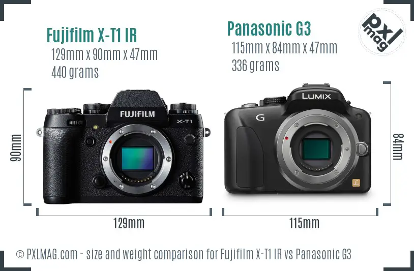 Fujifilm X-T1 IR vs Panasonic G3 size comparison