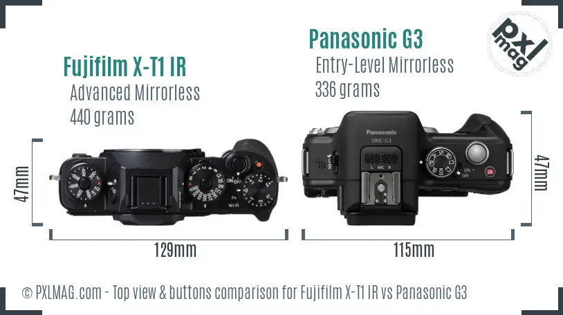 Fujifilm X-T1 IR vs Panasonic G3 top view buttons comparison