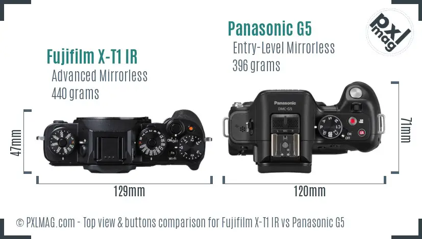 Fujifilm X-T1 IR vs Panasonic G5 top view buttons comparison