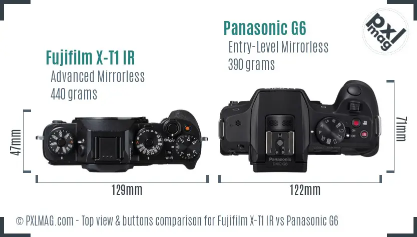 Fujifilm X-T1 IR vs Panasonic G6 top view buttons comparison