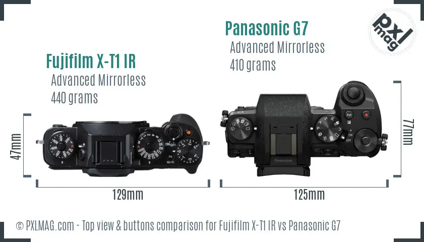 Fujifilm X-T1 IR vs Panasonic G7 top view buttons comparison
