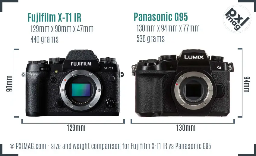 Fujifilm X-T1 IR vs Panasonic G95 size comparison