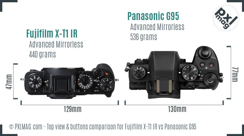 Fujifilm X-T1 IR vs Panasonic G95 top view buttons comparison