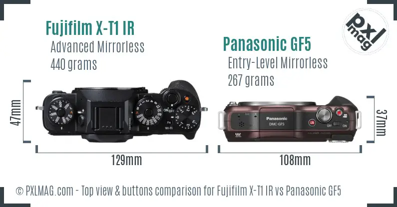Fujifilm X-T1 IR vs Panasonic GF5 top view buttons comparison