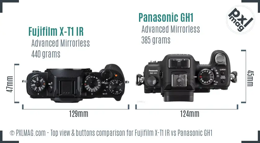 Fujifilm X-T1 IR vs Panasonic GH1 top view buttons comparison