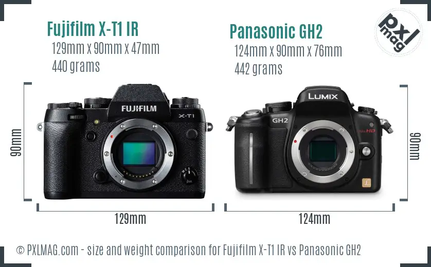 Fujifilm X-T1 IR vs Panasonic GH2 size comparison