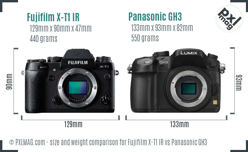 Fujifilm X-T1 IR vs Panasonic GH3 size comparison