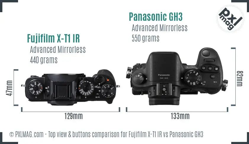 Fujifilm X-T1 IR vs Panasonic GH3 top view buttons comparison