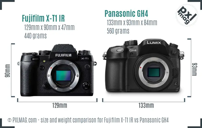 Fujifilm X-T1 IR vs Panasonic GH4 size comparison