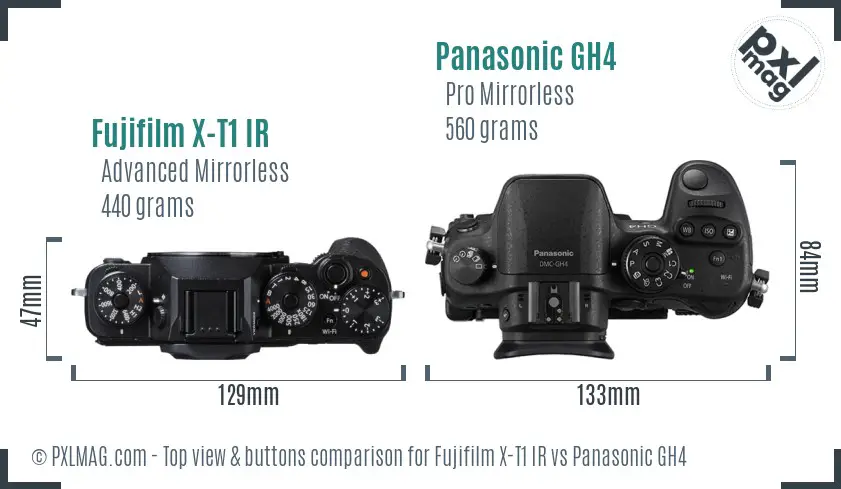 Fujifilm X-T1 IR vs Panasonic GH4 top view buttons comparison