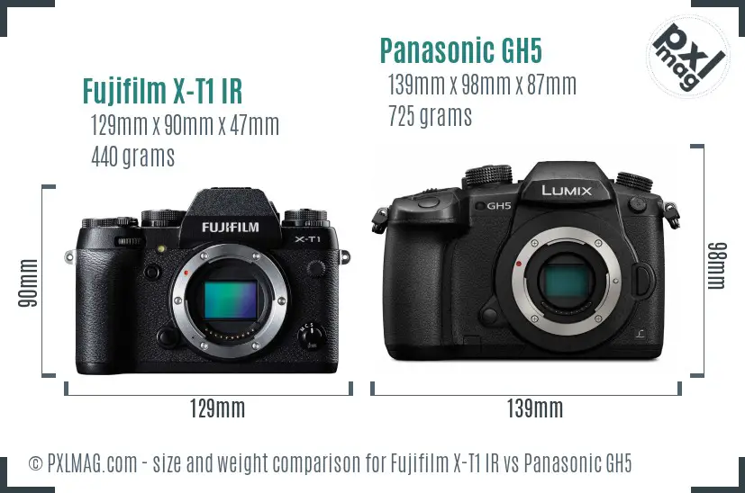 Fujifilm X-T1 IR vs Panasonic GH5 size comparison