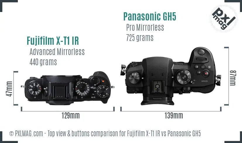 Fujifilm X-T1 IR vs Panasonic GH5 top view buttons comparison