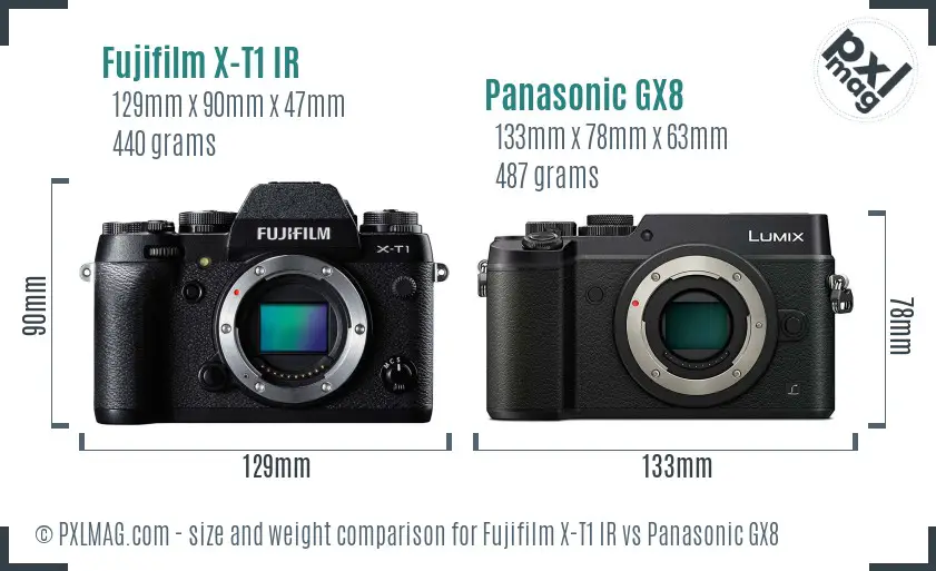 Fujifilm X-T1 IR vs Panasonic GX8 size comparison Fujifilm X-T1 IR vs Panasonic GX8 size comparison