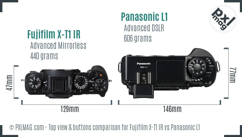Fujifilm X-T1 IR vs Panasonic L1 top view buttons comparison