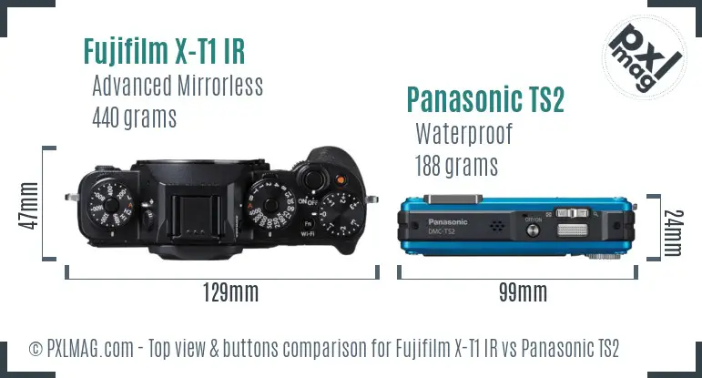 Fujifilm X-T1 IR vs Panasonic TS2 top view buttons comparison