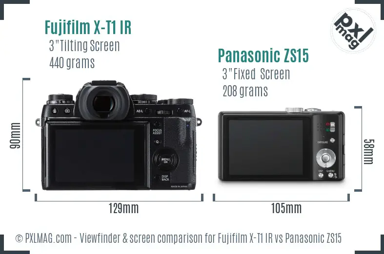 Fujifilm X-T1 IR vs Panasonic ZS15 Screen and Viewfinder comparison