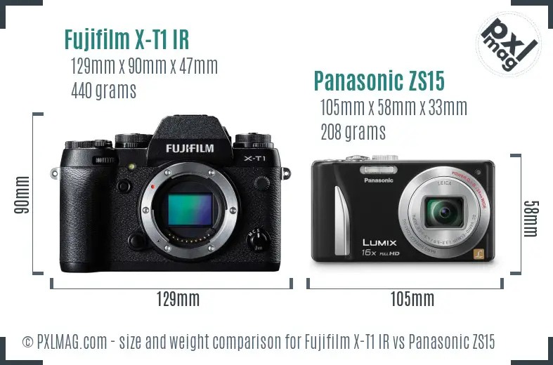 Fujifilm X-T1 IR vs Panasonic ZS15 size comparison