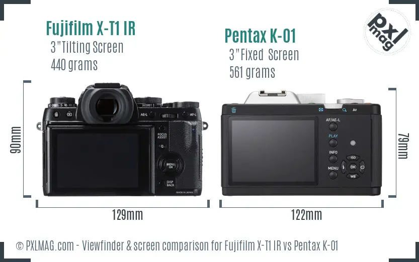 Fujifilm X-T1 IR vs Pentax K-01 Screen and Viewfinder comparison