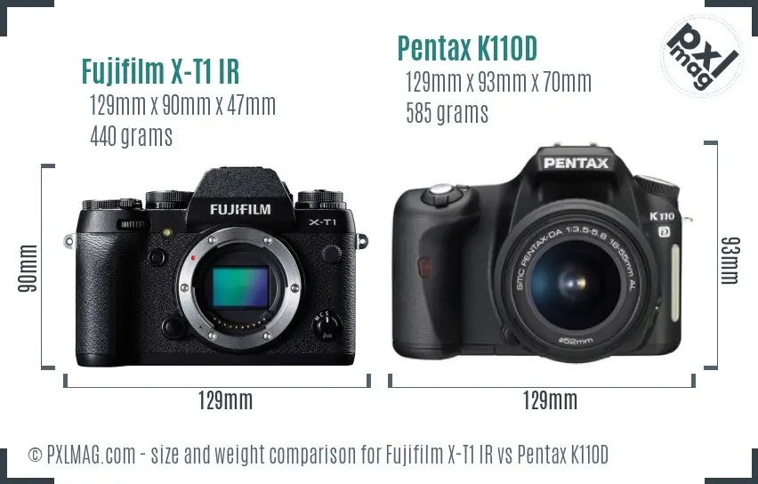 Fujifilm X-T1 IR vs Pentax K110D size comparison