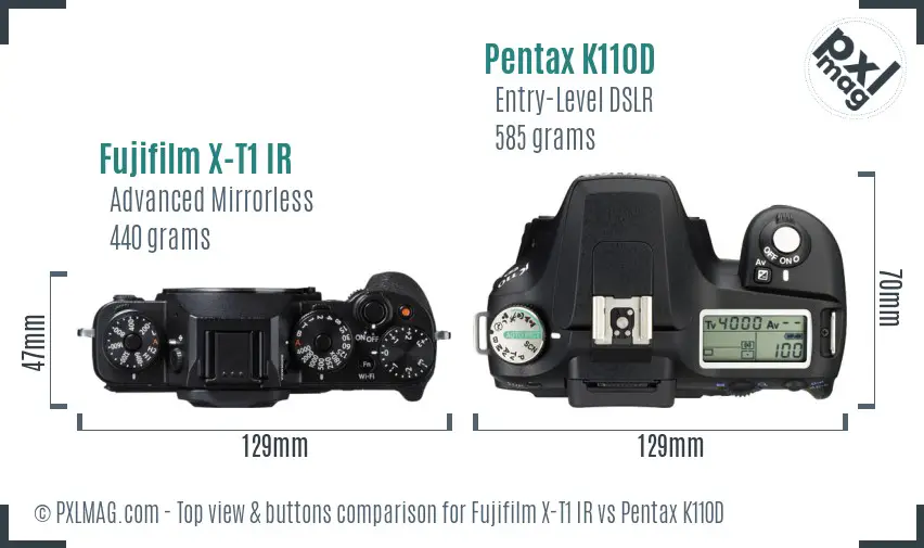Fujifilm X-T1 IR vs Pentax K110D top view buttons comparison