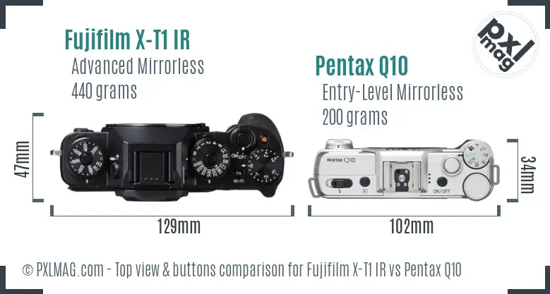 Fujifilm X-T1 IR vs Pentax Q10 top view buttons comparison