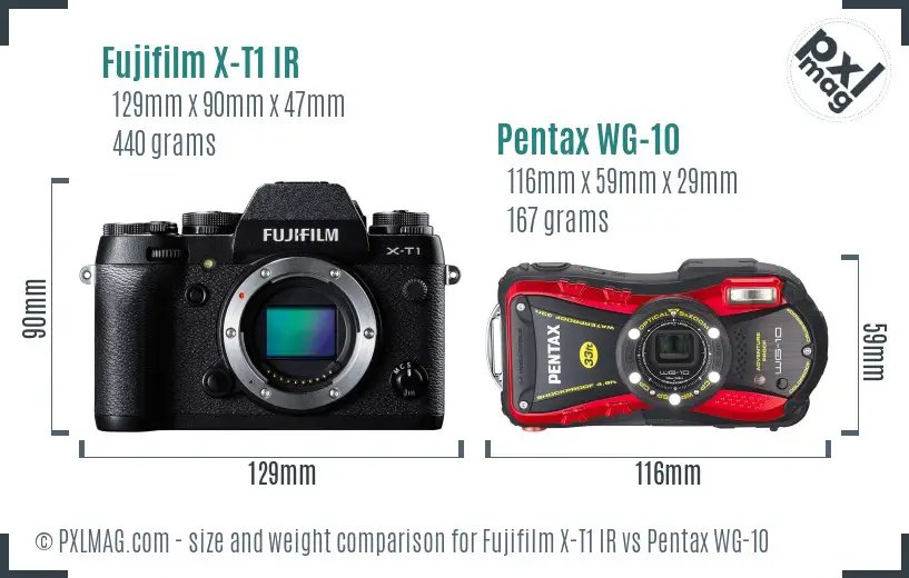 Fujifilm X-T1 IR vs Pentax WG-10 size comparison