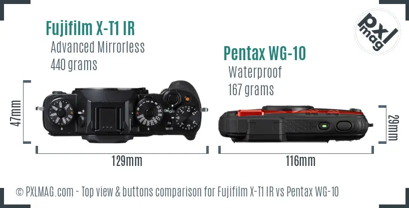 Fujifilm X-T1 IR vs Pentax WG-10 top view buttons comparison