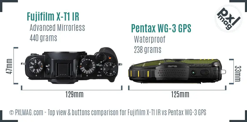 Fujifilm X-T1 IR vs Pentax WG-3 GPS top view buttons comparison