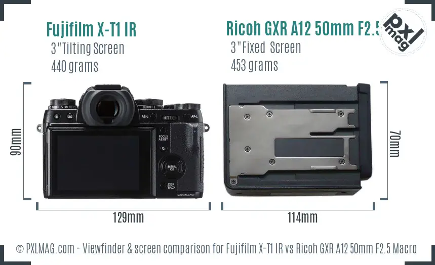 Fujifilm X-T1 IR vs Ricoh GXR A12 50mm F2.5 Macro Screen and Viewfinder comparison