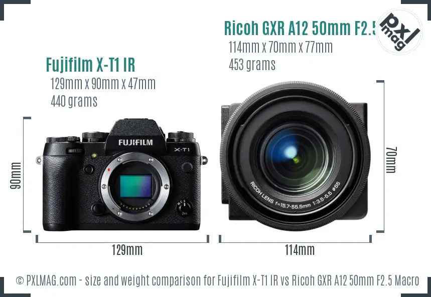 Fujifilm X-T1 IR vs Ricoh GXR A12 50mm F2.5 Macro size comparison