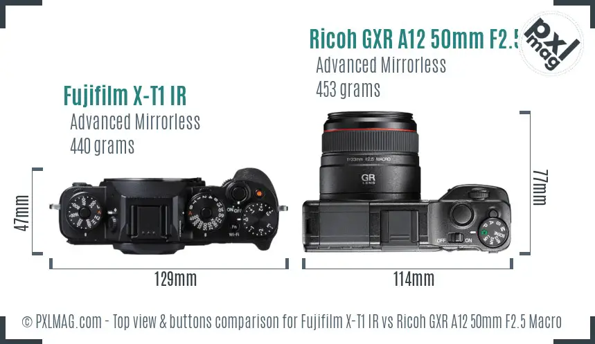 Fujifilm X-T1 IR vs Ricoh GXR A12 50mm F2.5 Macro top view buttons comparison