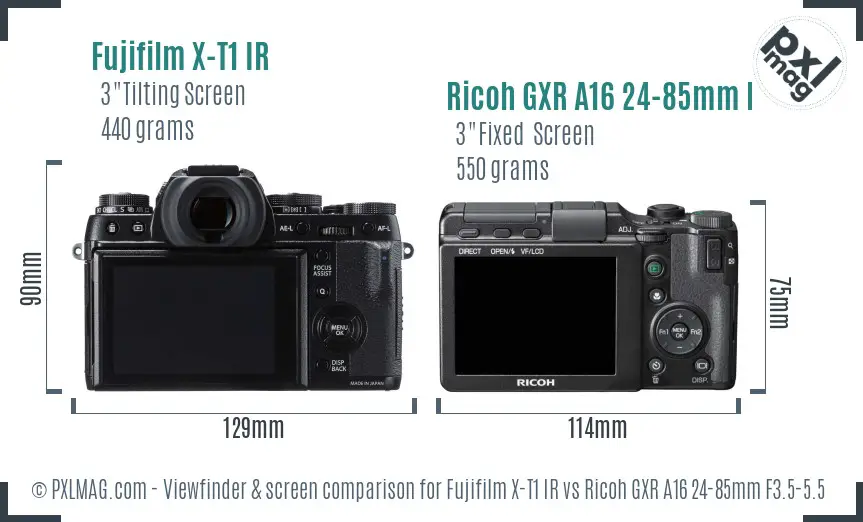 Fujifilm X-T1 IR vs Ricoh GXR A16 24-85mm F3.5-5.5 Screen and Viewfinder comparison