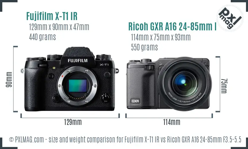 Fujifilm X-T1 IR vs Ricoh GXR A16 24-85mm F3.5-5.5 size comparison