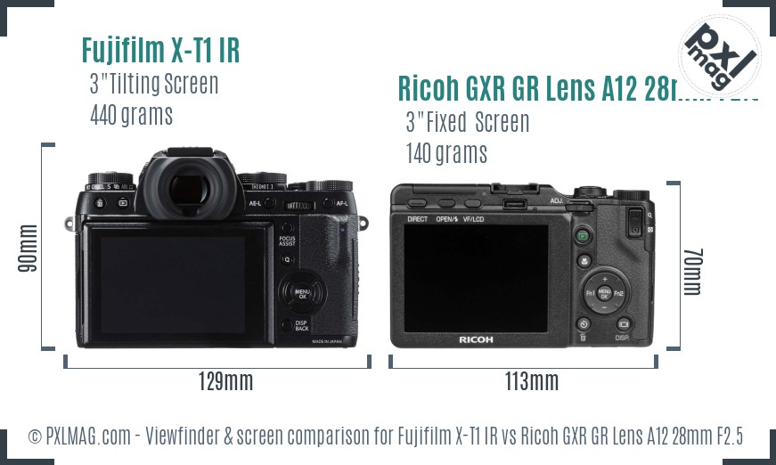 Fujifilm X-T1 IR vs Ricoh GXR GR Lens A12 28mm F2.5 Screen and Viewfinder comparison