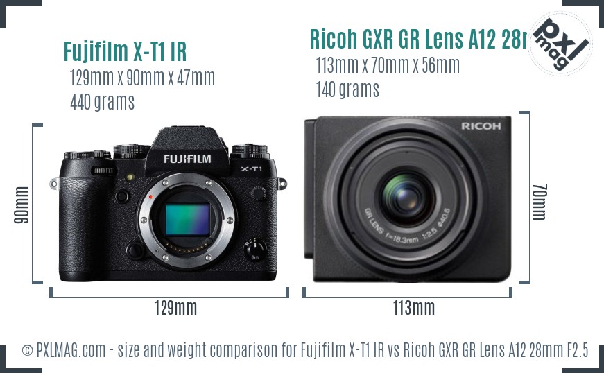 Fujifilm X-T1 IR vs Ricoh GXR GR Lens A12 28mm F2.5 size comparison