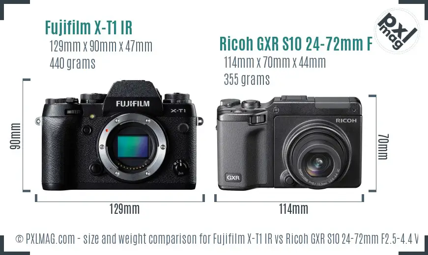 Fujifilm X-T1 IR vs Ricoh GXR S10 24-72mm F2.5-4.4 VC size comparison Fujifilm X-T1 IR vs Ricoh GXR S10 24-72mm F2.5-4.4 VC size comparison