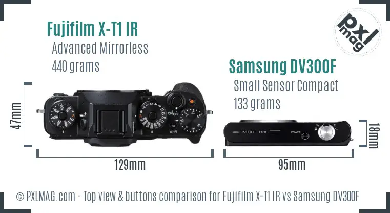 Fujifilm X-T1 IR vs Samsung DV300F top view buttons comparison