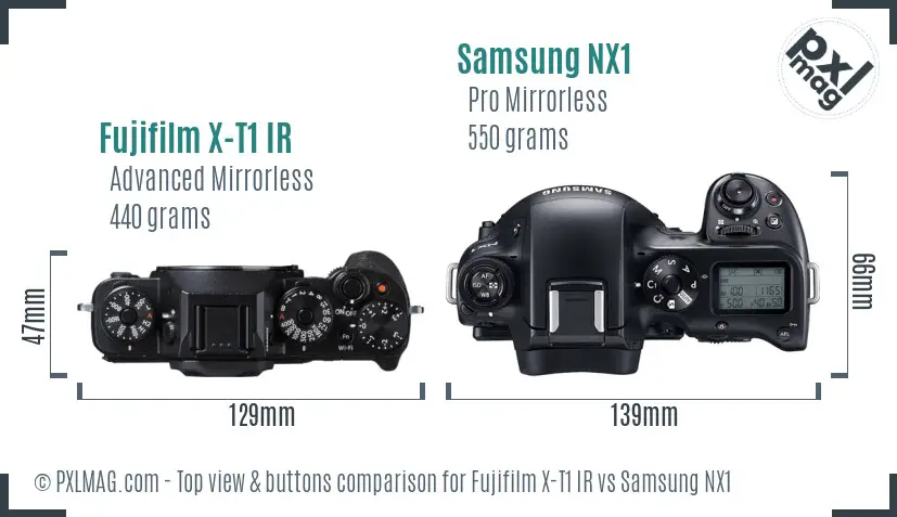 Fujifilm X-T1 IR vs Samsung NX1 top view buttons comparison