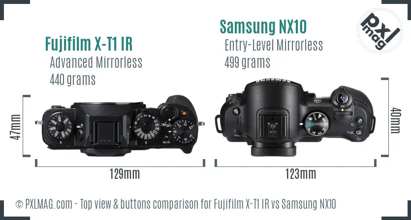 Fujifilm X-T1 IR vs Samsung NX10 top view buttons comparison