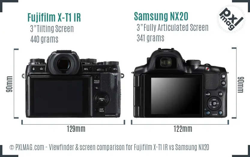 Fujifilm X-T1 IR vs Samsung NX20 Screen and Viewfinder comparison
