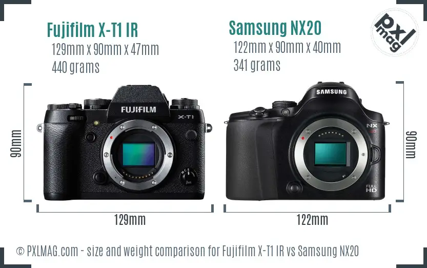 Fujifilm X-T1 IR vs Samsung NX20 size comparison
