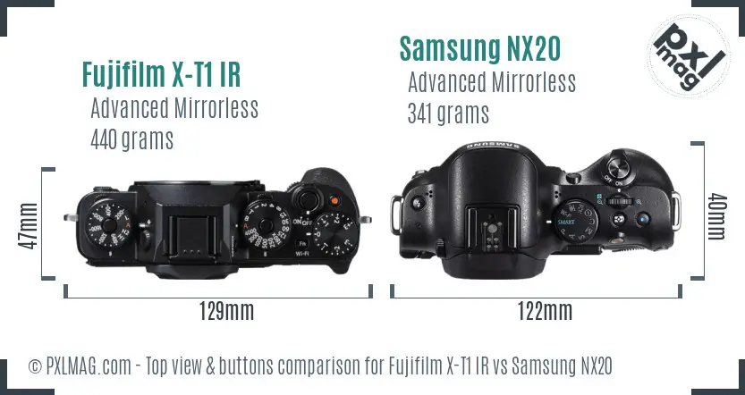 Fujifilm X-T1 IR vs Samsung NX20 top view buttons comparison