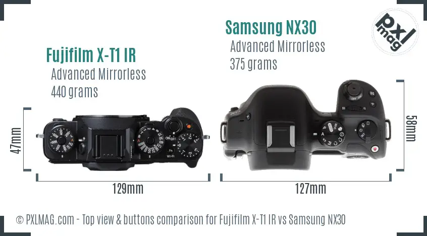 Fujifilm X-T1 IR vs Samsung NX30 top view buttons comparison