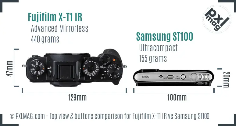 Fujifilm X-T1 IR vs Samsung ST100 top view buttons comparison