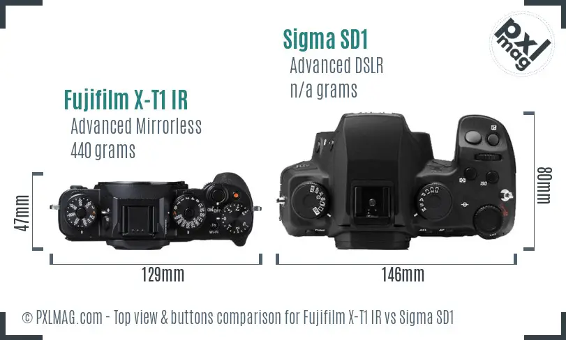 Fujifilm X-T1 IR vs Sigma SD1 top view buttons comparison