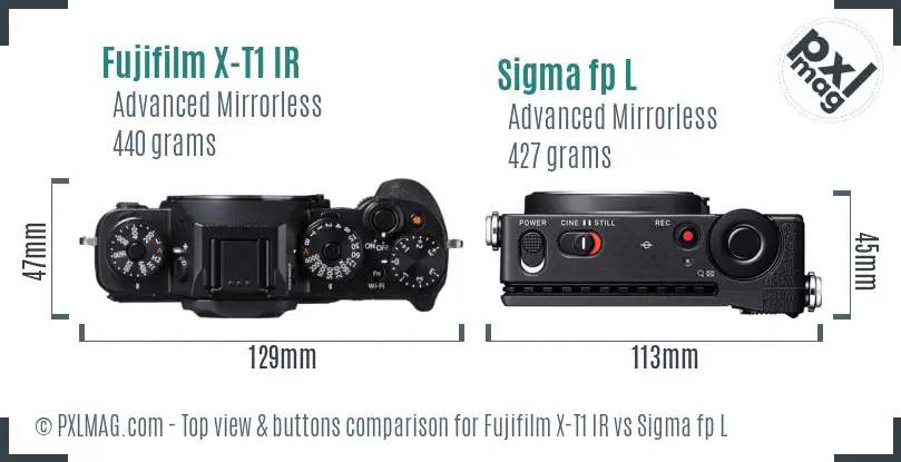 Fujifilm X-T1 IR vs Sigma fp L top view buttons comparison