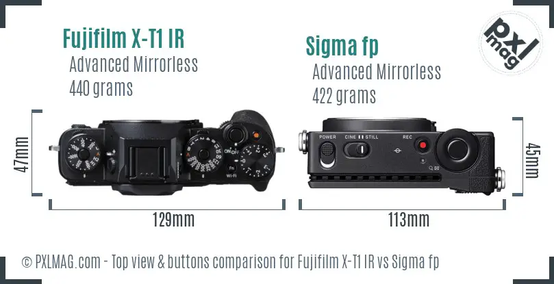 Fujifilm X-T1 IR vs Sigma fp top view buttons comparison