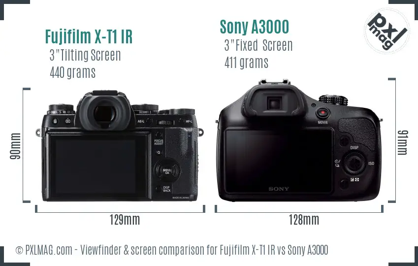 Fujifilm X-T1 IR vs Sony A3000 Screen and Viewfinder comparison