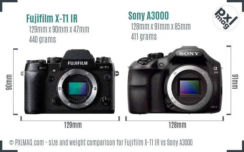 Fujifilm X-T1 IR vs Sony A3000 size comparison