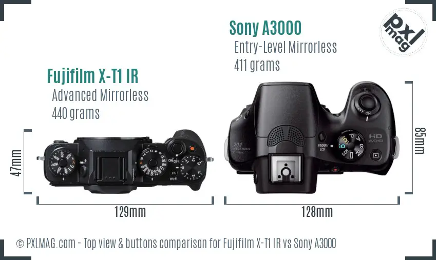 Fujifilm X-T1 IR vs Sony A3000 top view buttons comparison